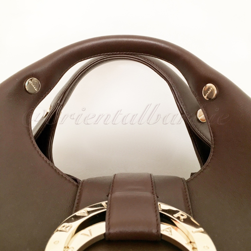 y2k vintage vhtf BVLGARI CHANDRA NEUTRAL CHVRON TAUPE CANVAS BROWN CALF LEATHER - Picture 7 of 8